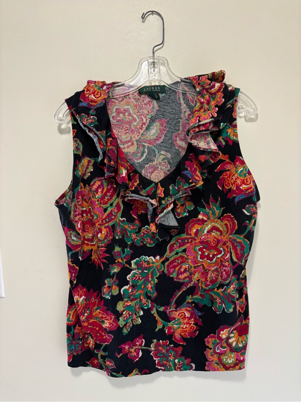 Lauren Ralph Lauren Floral Ruffle Sleeveless Tank Top - Size 2X